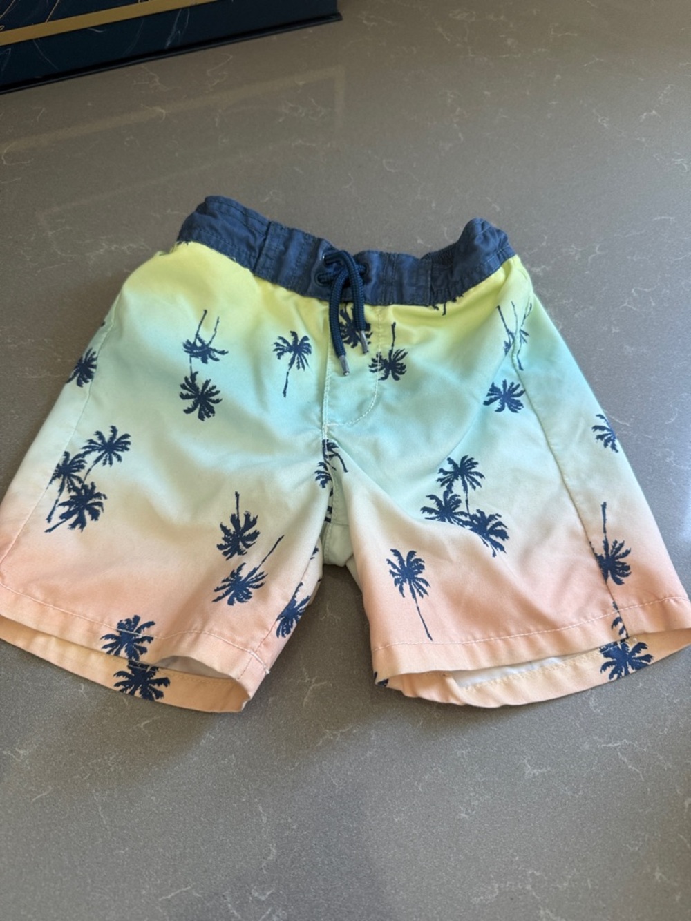 Kids Gradient Palm-Print Swim Trunks - Blue/Navy